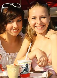 Two horny young girls enjoy a sexy day out together